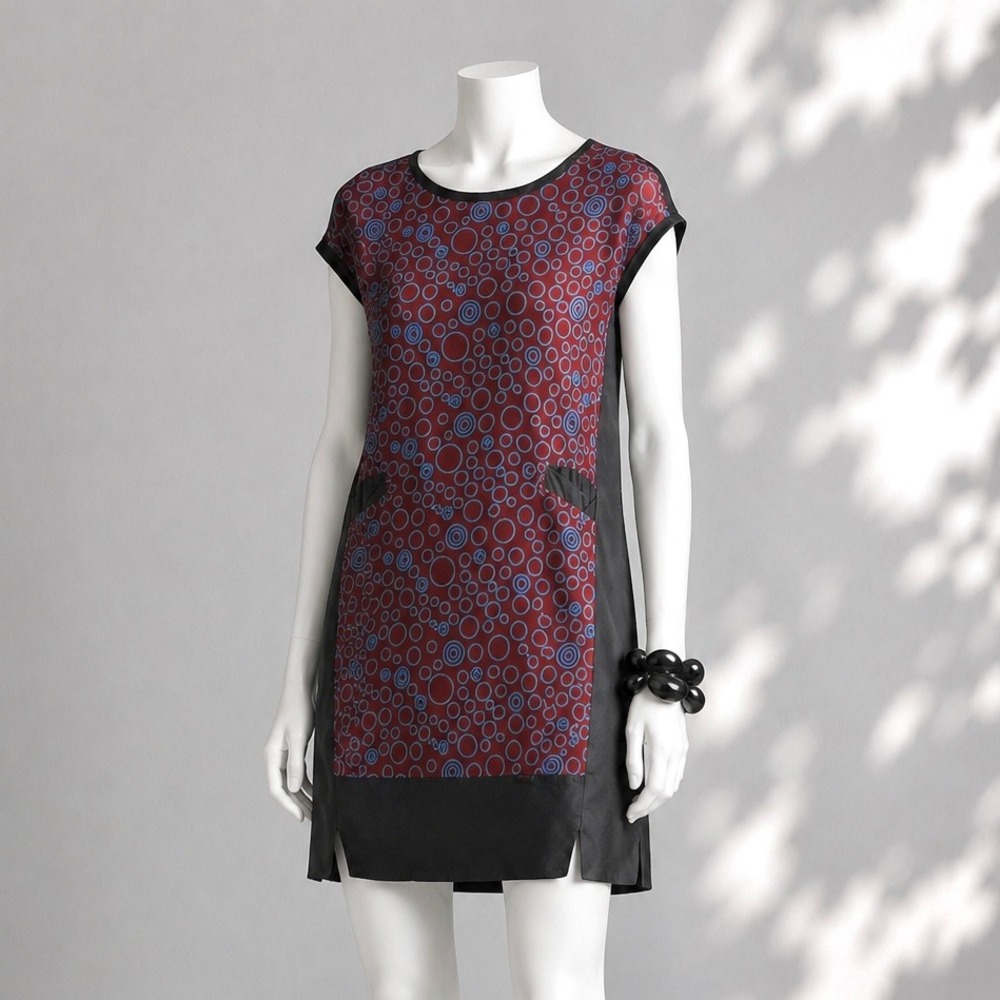 Zeaberg Lagenlook Art Wear Dress L XL Black Burgundy Dot Jersey NWT Pockets